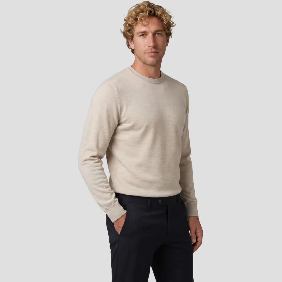 Profuomo wollen regular fit gebreide gemêleerde trui - beige, foto 4