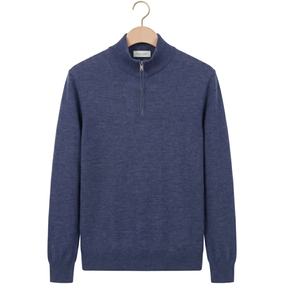 Profuomo Heren Truien & Vesten Pullover Half Zip Extrafine Merino - Donkerblauw, foto 3