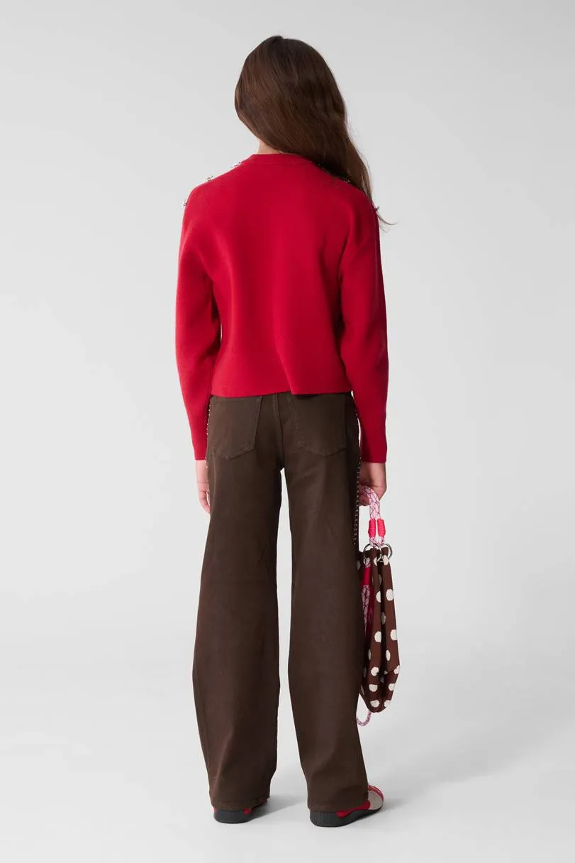 Shoeby gebreide trui met studs - rood, foto 4