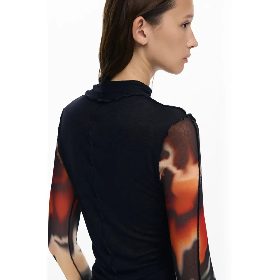 Desigual top met transparante mouwen - zwart, foto 4