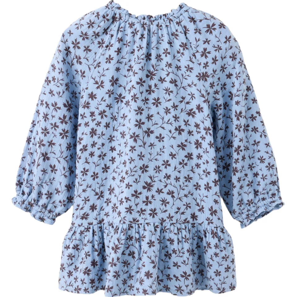 Mango Kids korte jurk met ruches en bloemenprint lichtblauw lichtblauw/bruin, foto 3
