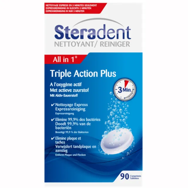 Steradent Triple Action Plus Kunstgebit Reiniger 90 tabletten