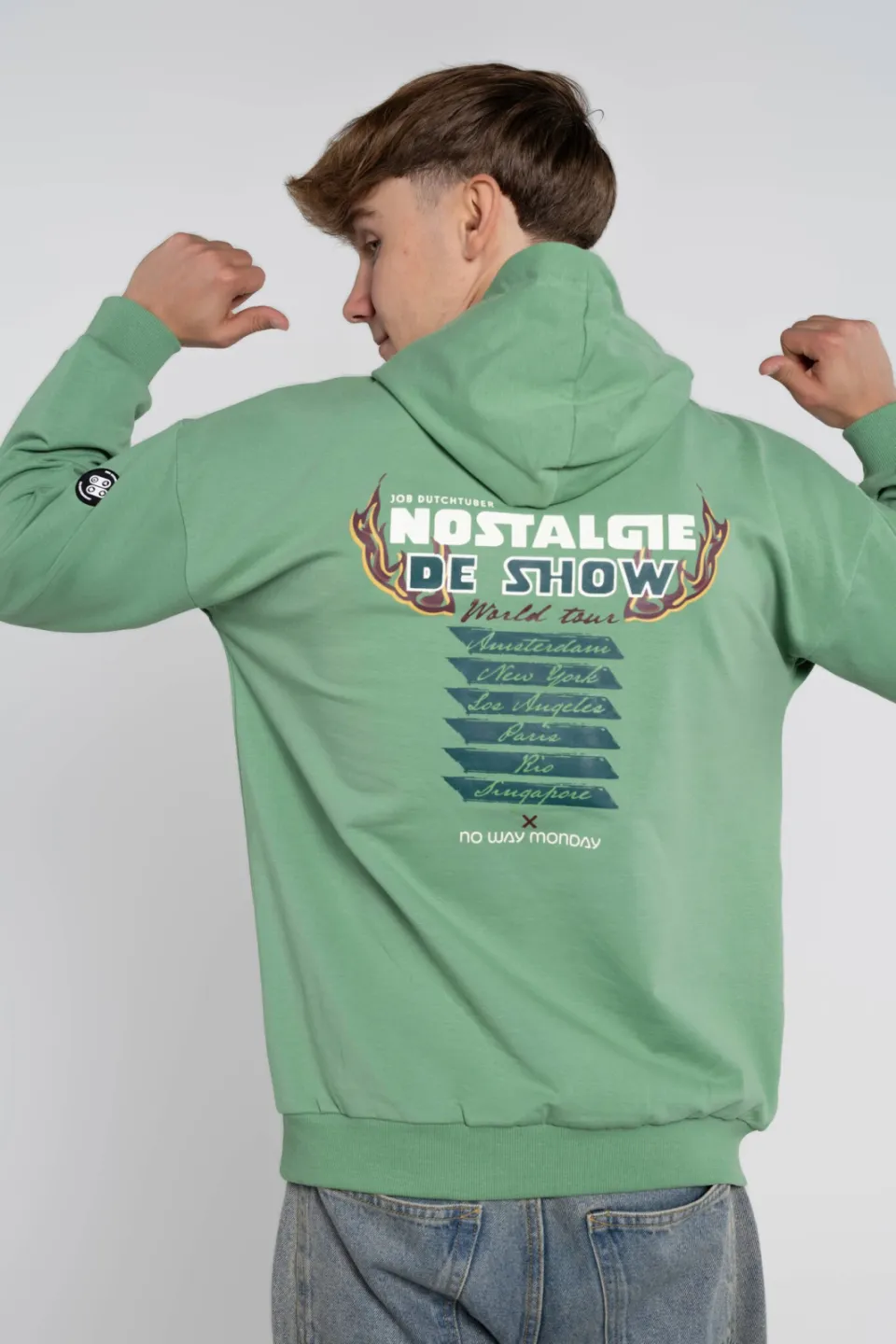 No Way Monday X Job Dutchtuber oversized hoodie met backprint - groen, foto 5