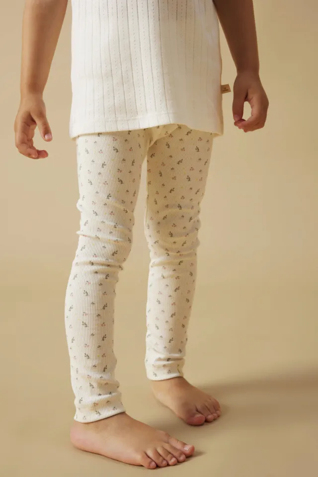 Lil' Atelier Mini slim gebloemde legging wit Wit/roze/groen