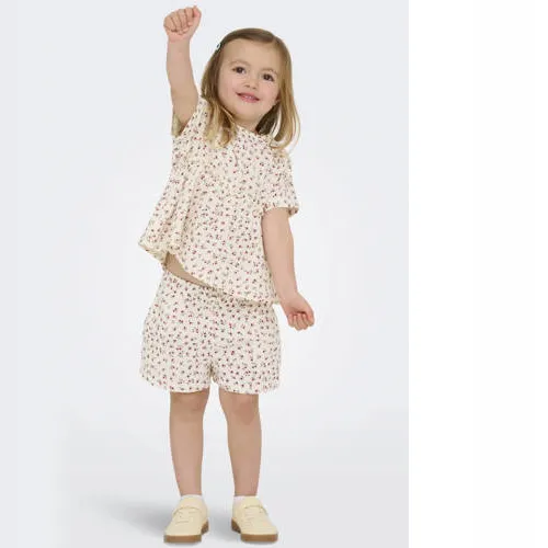 Only Mini gebloemde casual short ecru Ecru/roze