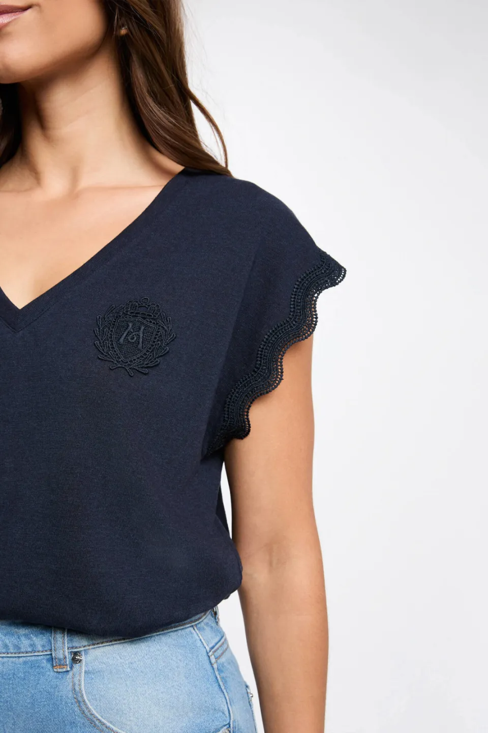 Morgan T-shirt met broderie - donkerblauw, foto 3