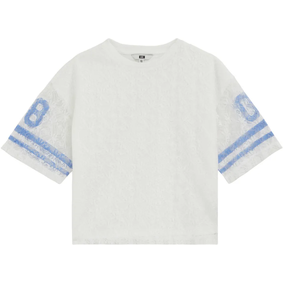 WE Fashion oversized gestreepte semi-transparante T-shirt met tekst wit, foto 2