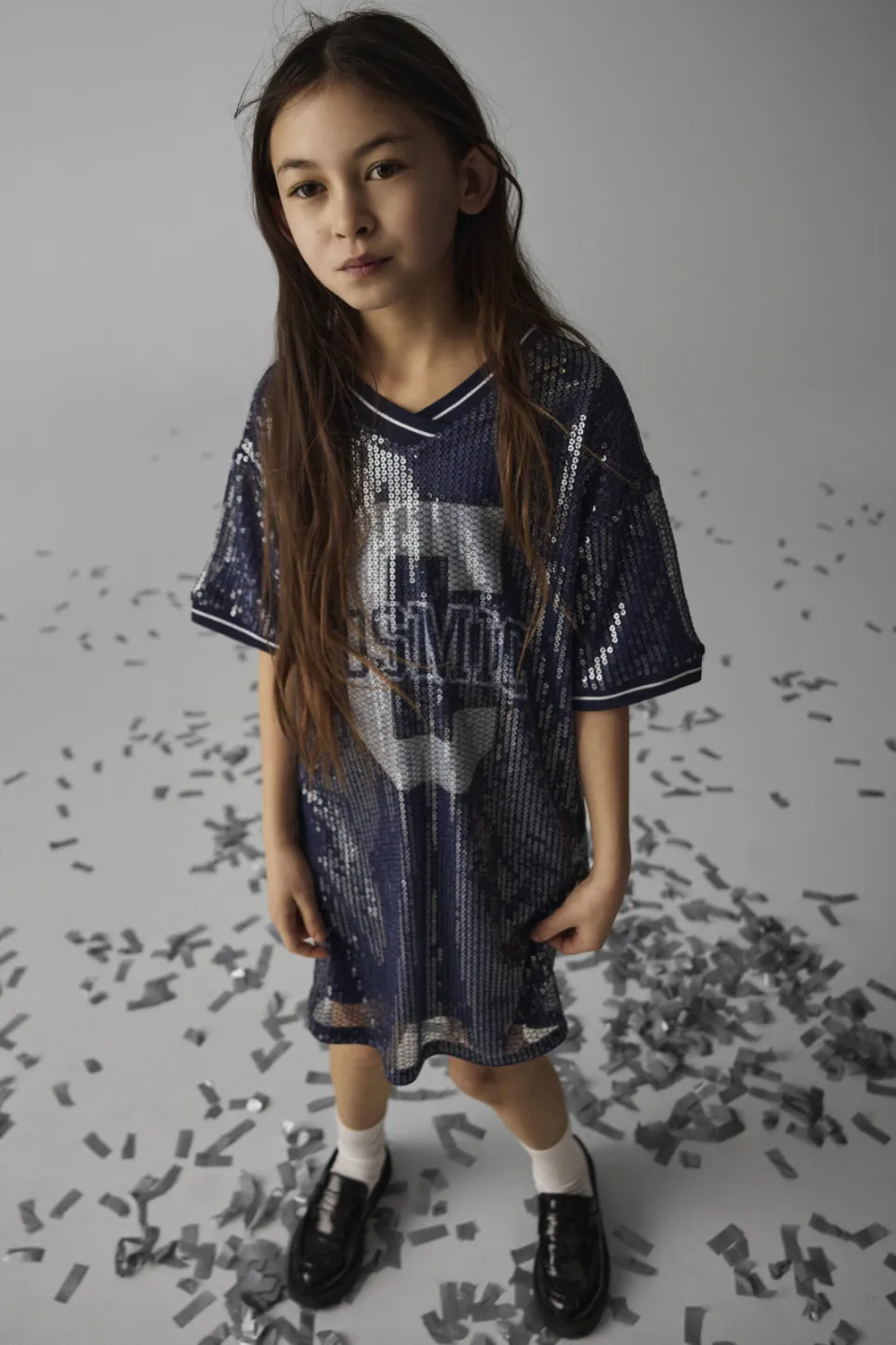 NAME IT KIDS korte glitter T-shirtjurk met pailletten en print - blauw