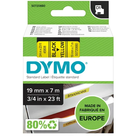 Dymo Labeltape dymo labelmanager d1 polyester 19mm Zwart op geel