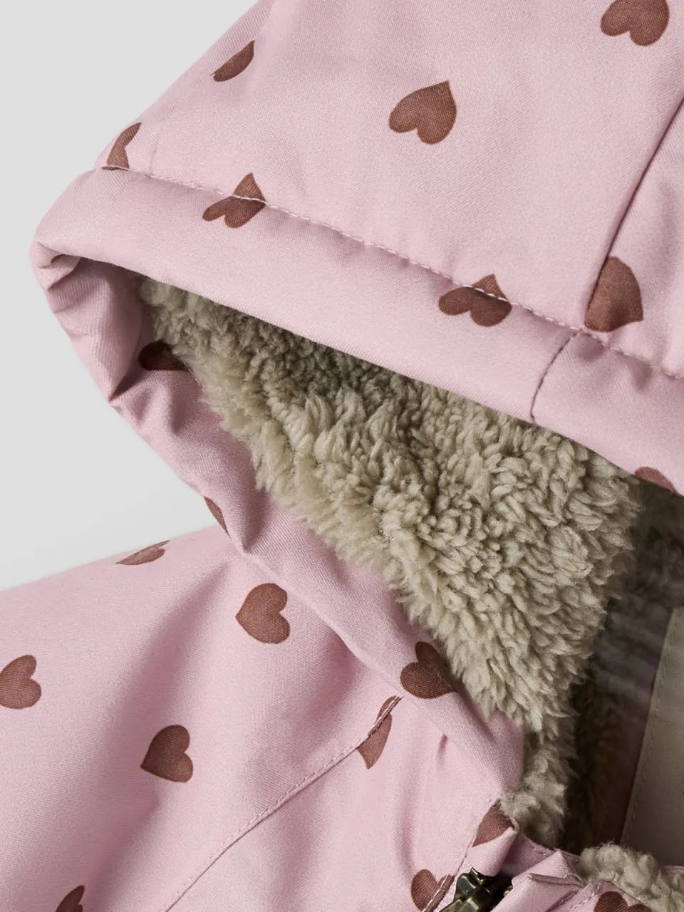 Lil' Atelier Baby winterjas met hartjes roze, foto 6