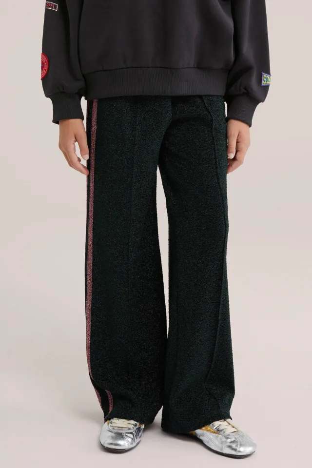 WE Fashion loose fit casual broek met glitters donkergroen, foto 3