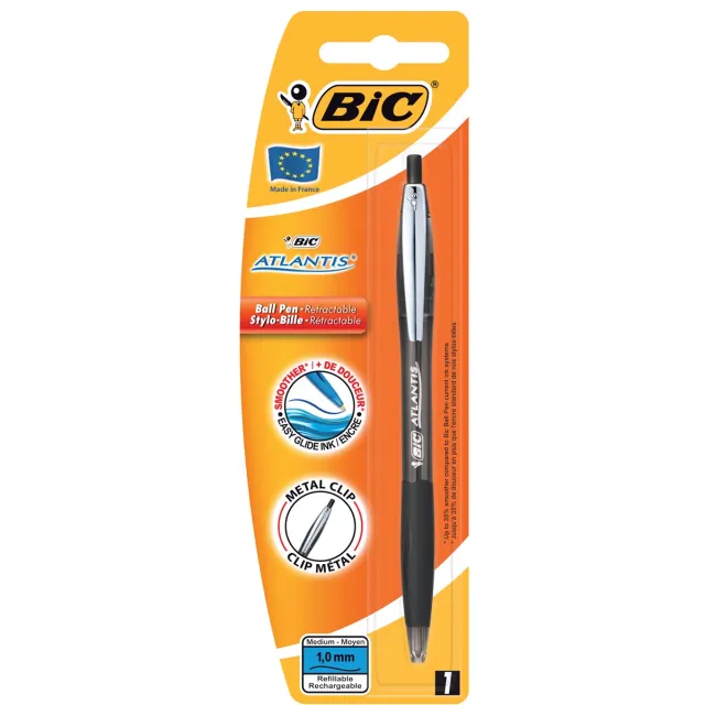 Bic Balpen bic atlantis soft metalen clip clic medium Zwart bister