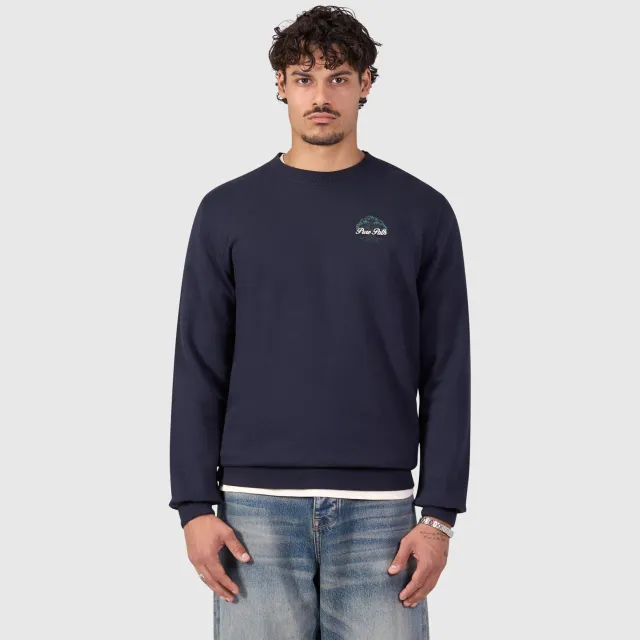 Pure Path katoenen regular fit trui met backprint - donkerblauw Dark Navy