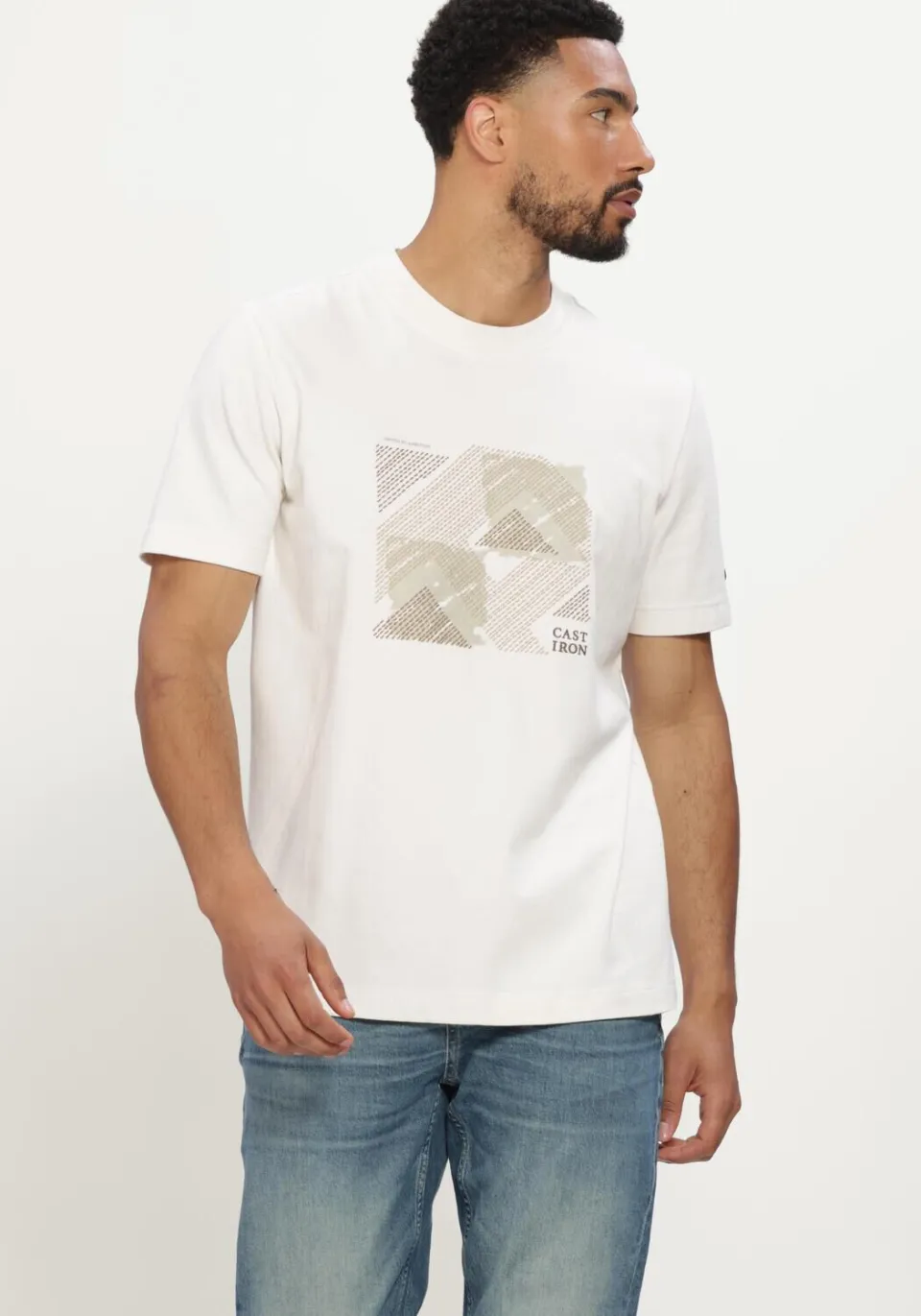 Cast Iron Heren Polo's & T-shirts Short Sleeve R-neck Regular Fit Peached Jersey - Gebroken Wit, foto 3
