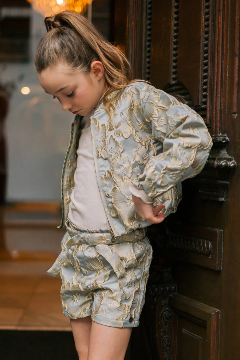 Like Flo gebloemde jacquard jas lichtblauw lichtblauw/beige, foto 5