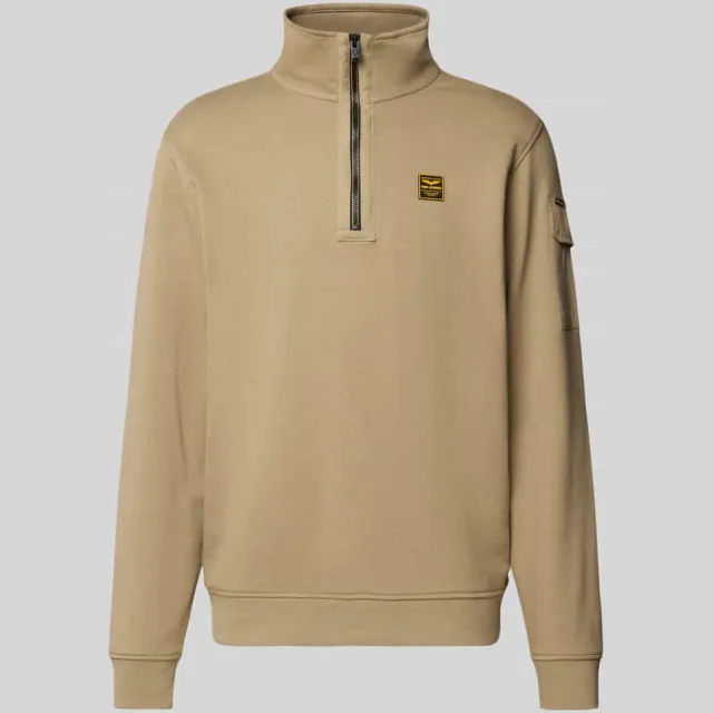 PME Legend Regular fit sweatshirt katoenmix met schipperskraag zand