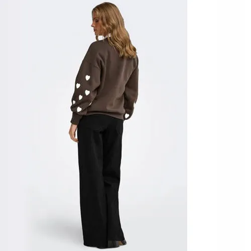 Only MATERNITY rechtvallend zwangerschapssweater met borduursels en hartjes - bruin, foto 3