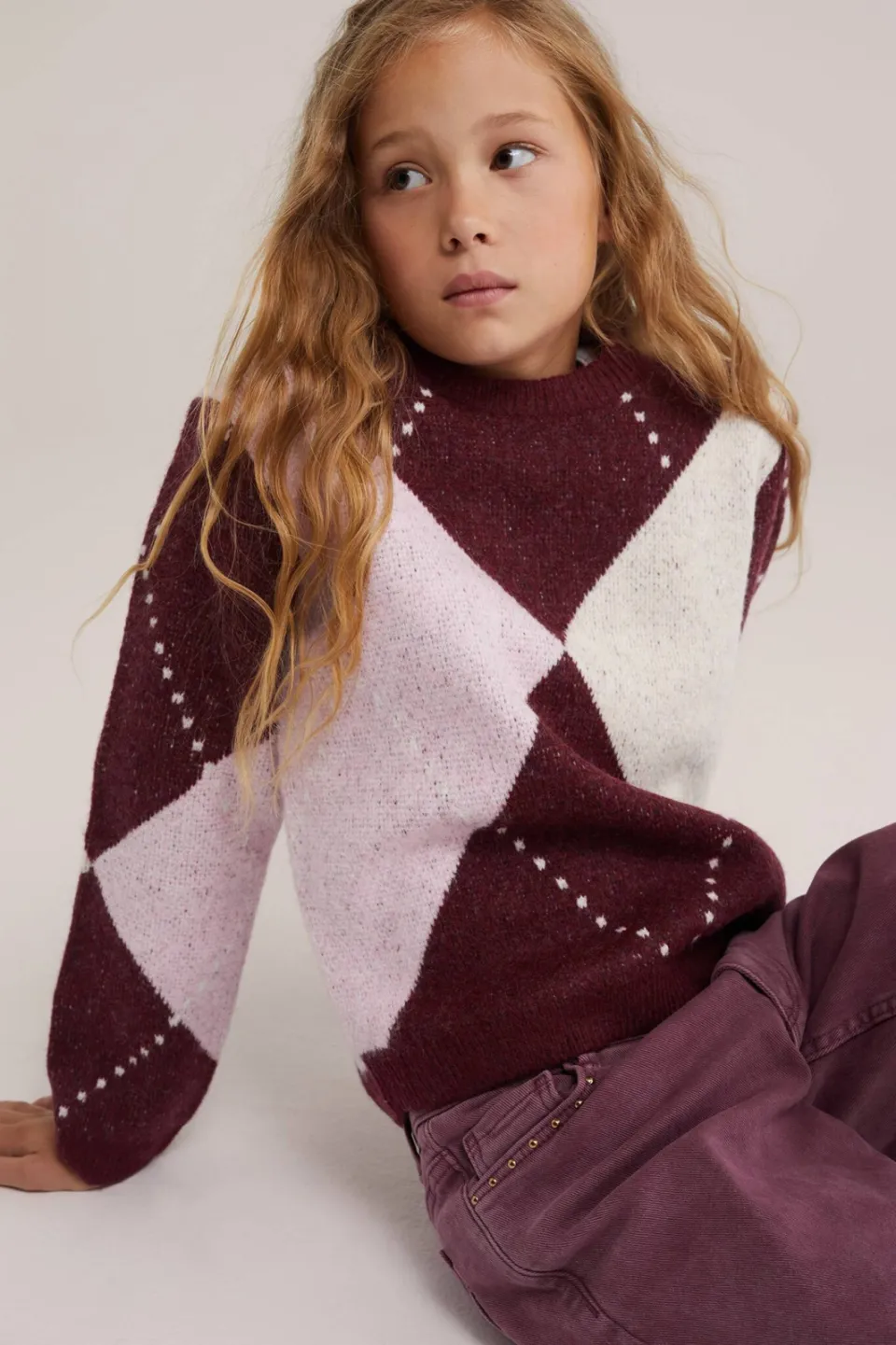 WE Fashion gebreide trui met wol - donkerrood/roze/wit, foto 4