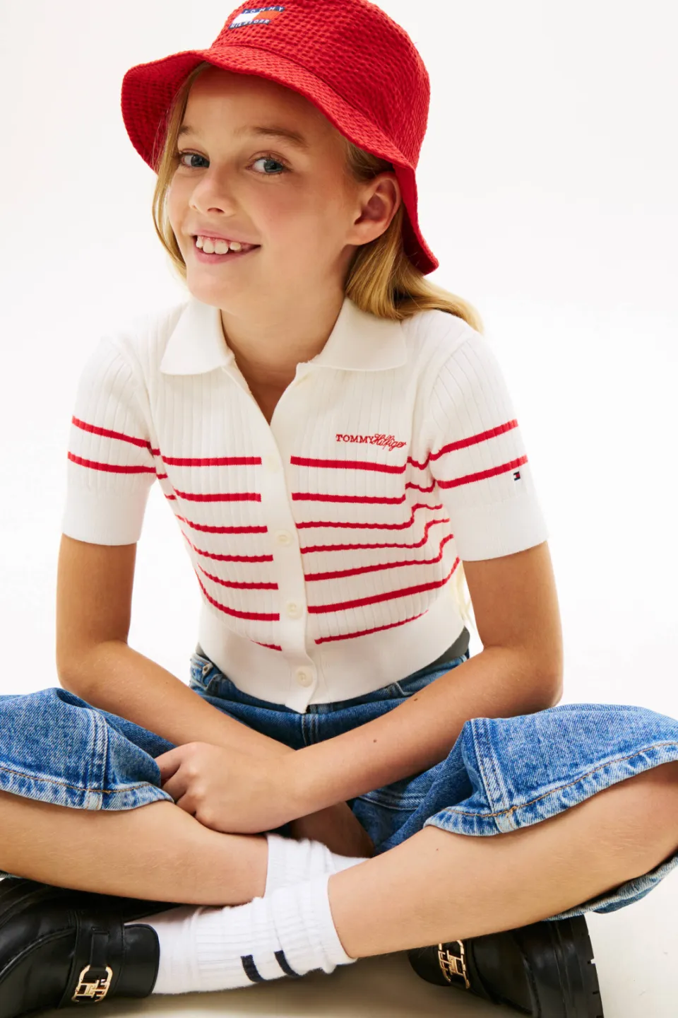 Tommy Hilfiger gestreepte polo gebreid rood, foto 5