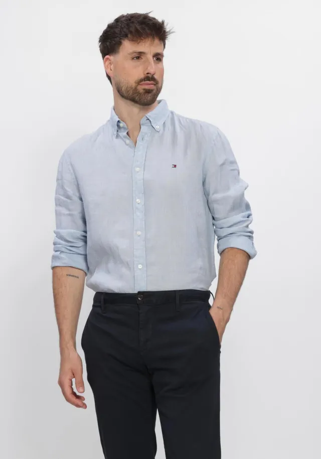 Tommy Hilfiger Heren Overhemden Pigment Dyed Li Solid Rf Shirt - Lichtblauw