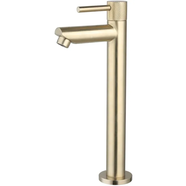 Sanilux Fonteinkraan Opbouw Sanilux Ribb Hoog Rond Met Geribbeld Knop Goud Geborsteld