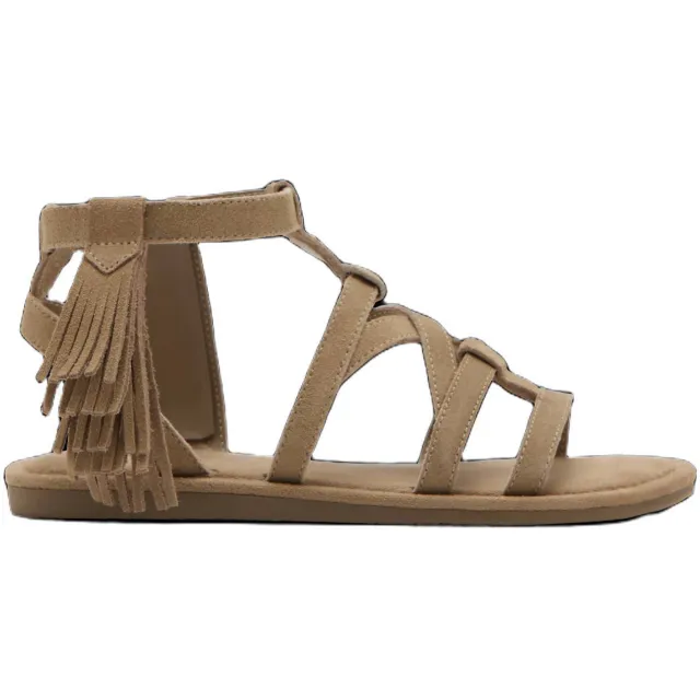 Mango Kids leren sandalen met franjes lichtbruin