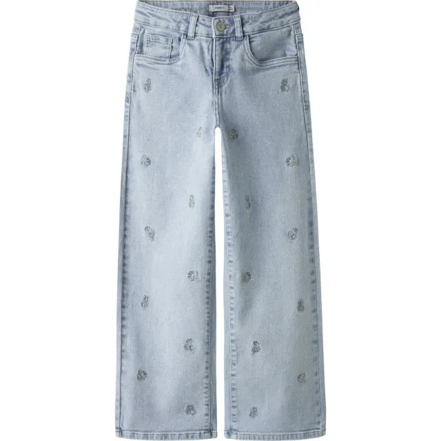 NAME IT KIDS gebloemde wide leg jeans light blue denim Light blue denim flowers