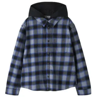 NAME IT KIDS geruit overhemd - blauw Jongens Katoen Capuchon Ruit Blauw/zwart