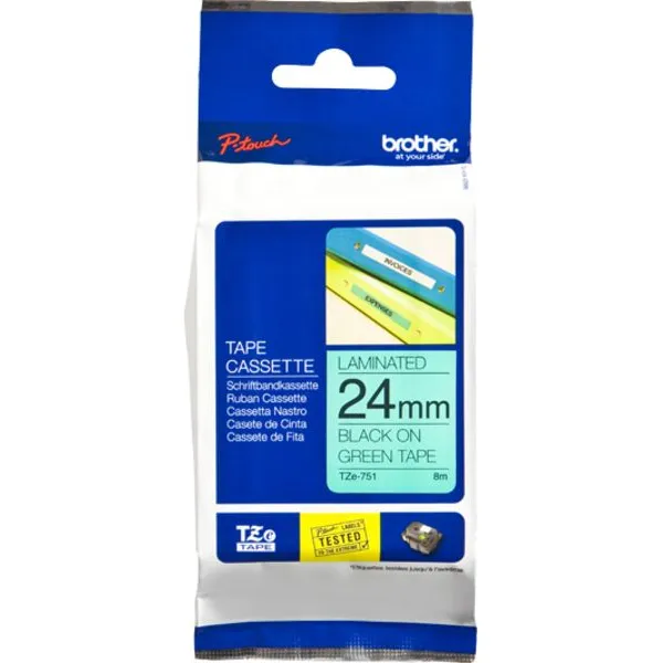 Brother TZe-751 Tape Zwart op groen (24 mm)
