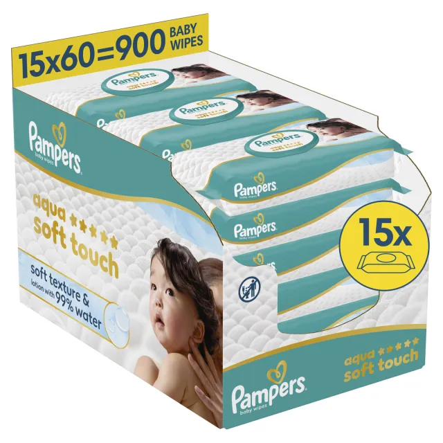 Pampers Aqua Soft Touch billendoekjes - 15 x 60 doekjes