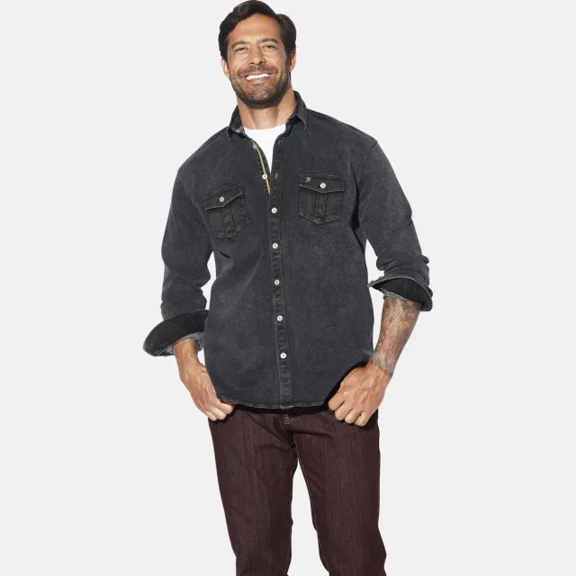 Jan Vanderstorm +FIT collectie denim overshirt OLAVIK Plus Zwart