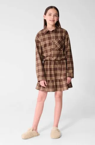 Shoeby geruite korte jurk met ruches - bruin, foto 5