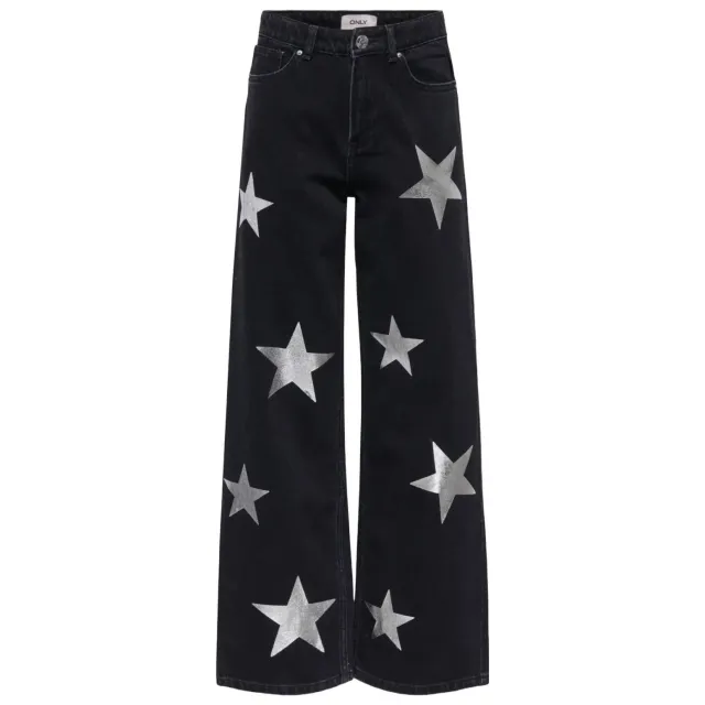 Only KIDS ONLY GIRL wide leg jeans met sterren - black denim/zilver