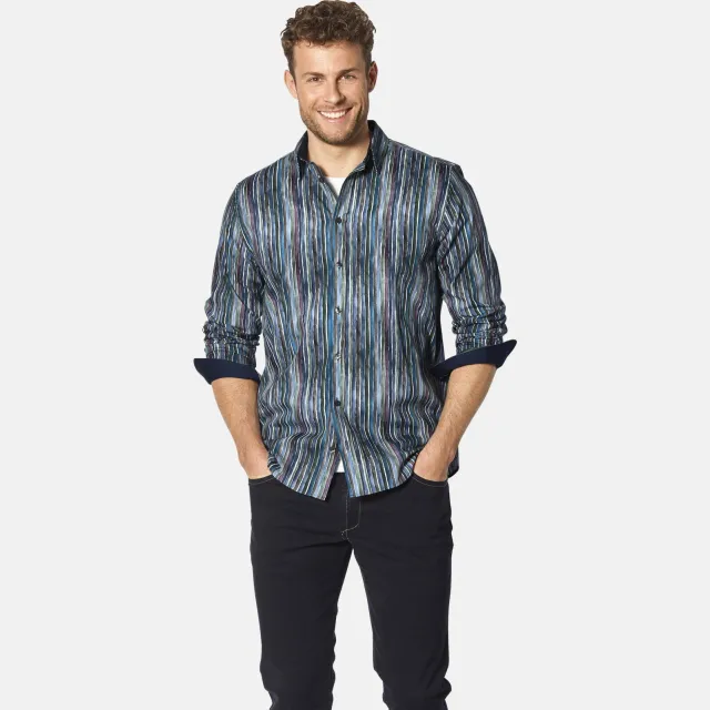 Babista regular fit gestreept overhemd Plus Size - petrol