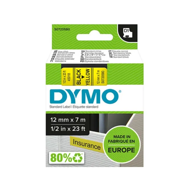 Dymo 45018 (S0720580) Tape Zwart op geel (12 mm), foto 2
