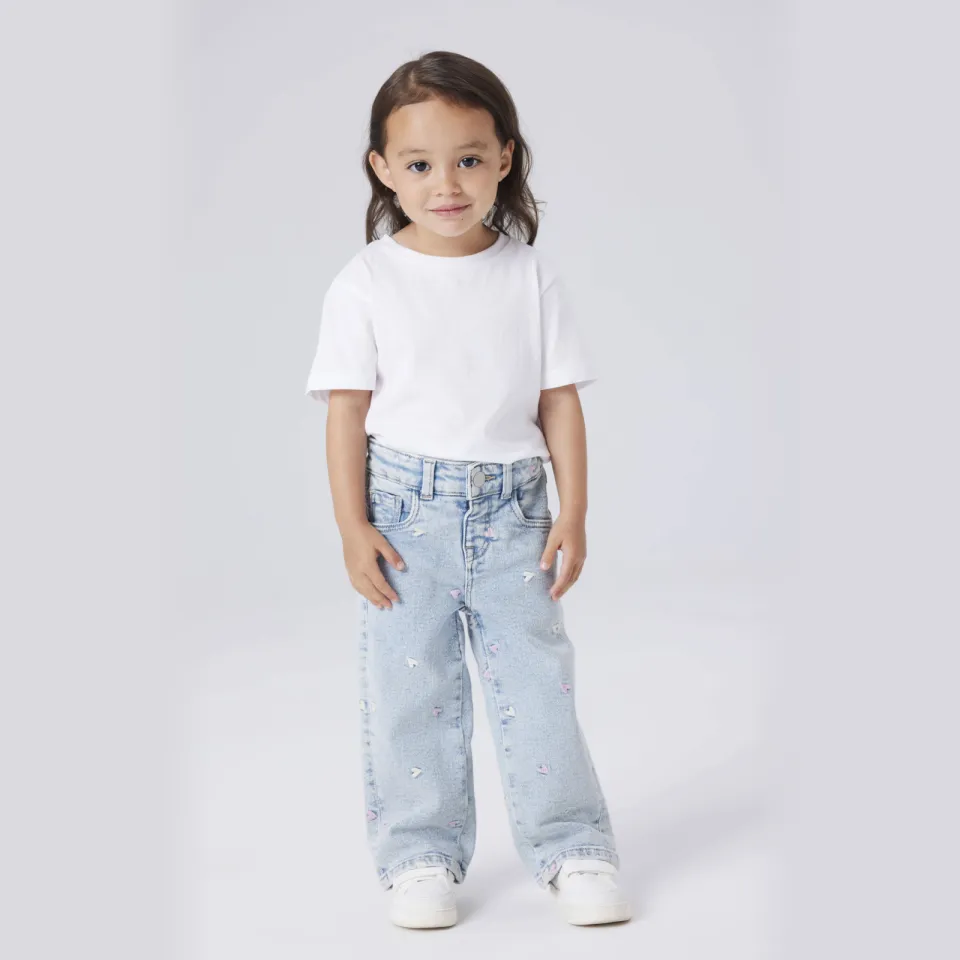 NAME IT MINI wide leg jeans met hartjes light blue denim, foto 4