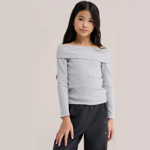 WE Fashion off shoulder gebreide top grijs, foto 2