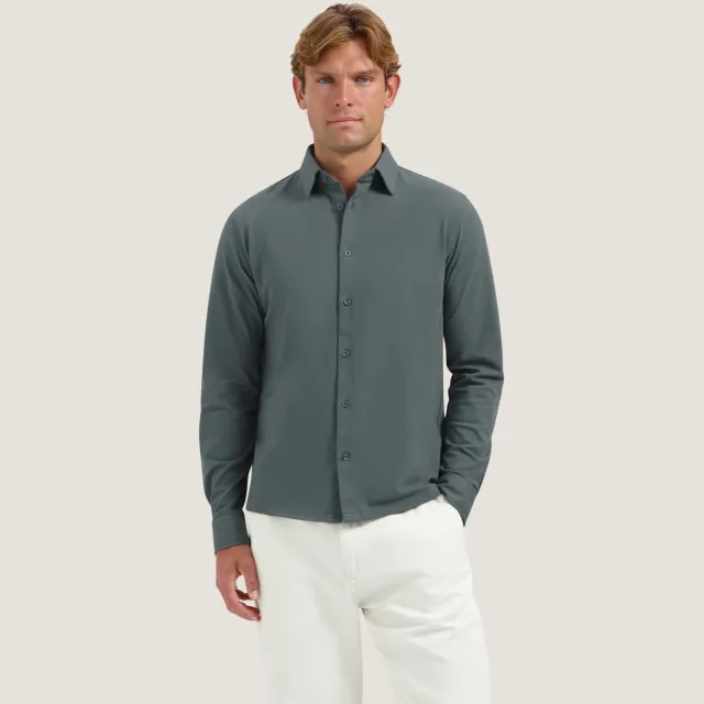 Dstrezzed piqué slim fit casual overhemd - grijsgroen Grey Green