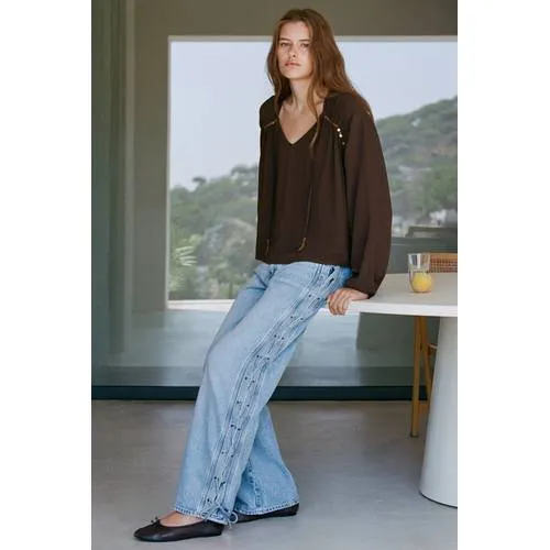 Mango blousetop met pailletten bruin, foto 3