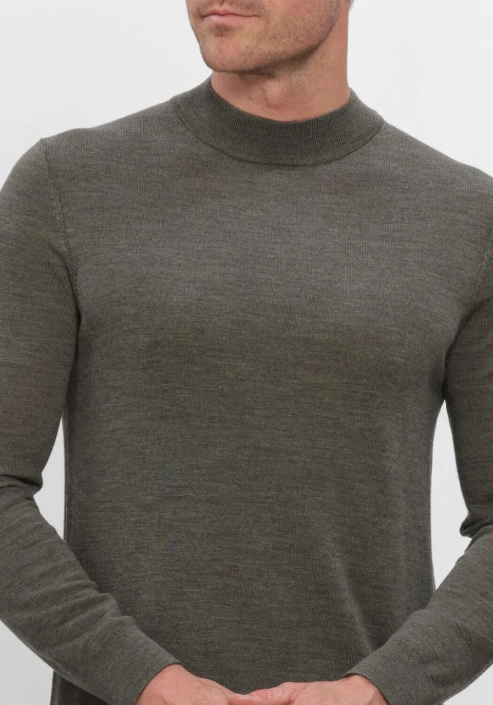 Profuomo Heren Truien & Vesten Pullover Mock Neck Extrafine Merino - Khaki, foto 4