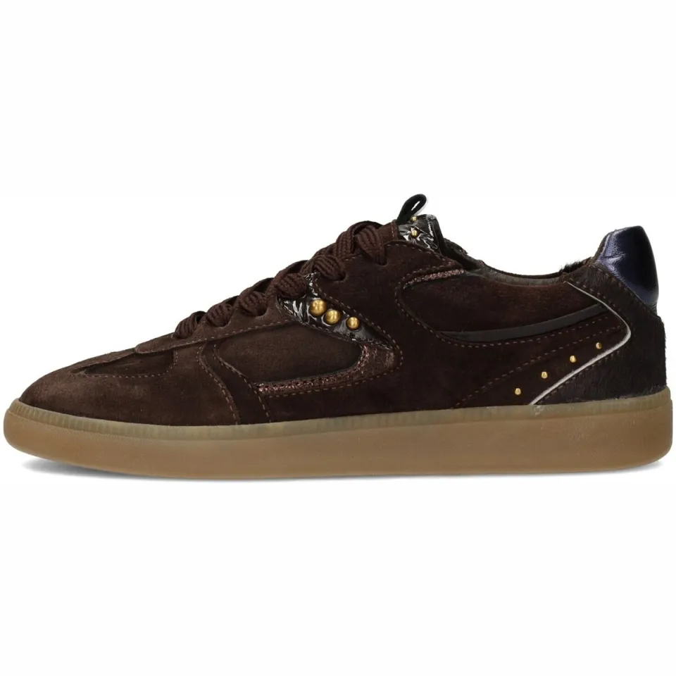 Poelman Skye leren sneakers met studs en print - bruin
