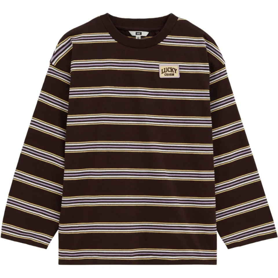 WE Fashion gestreepte longsleeve donkerbruin donkerbruin/paars/geel, foto 2