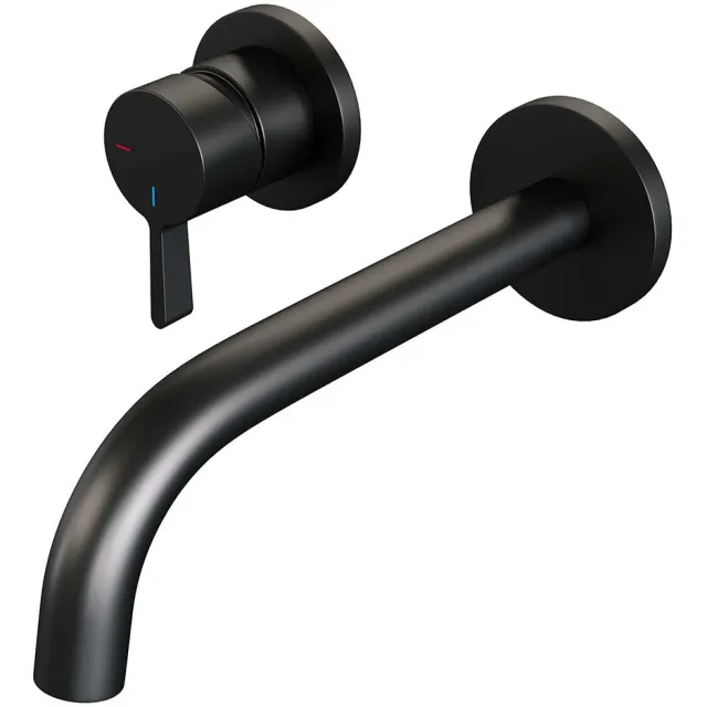 Inbouw Wastafelmengkraan Brauer Black Edition Coldstart Gebogen Uitloop Halfronde Hendel Links Mat Zwart Met Rozetten