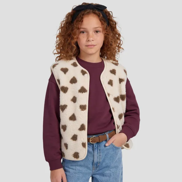Me & My Monkey gilet met hartjes - beige/bruin