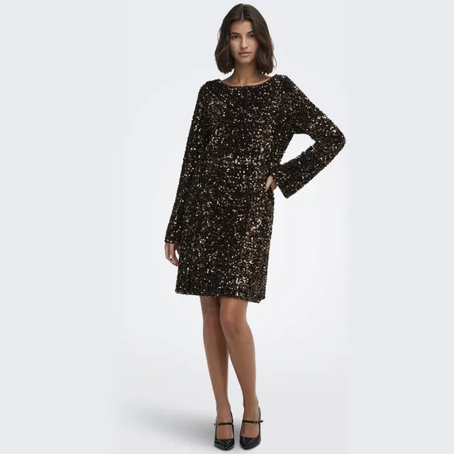 Only paillettenjurk donkerbruin/goud