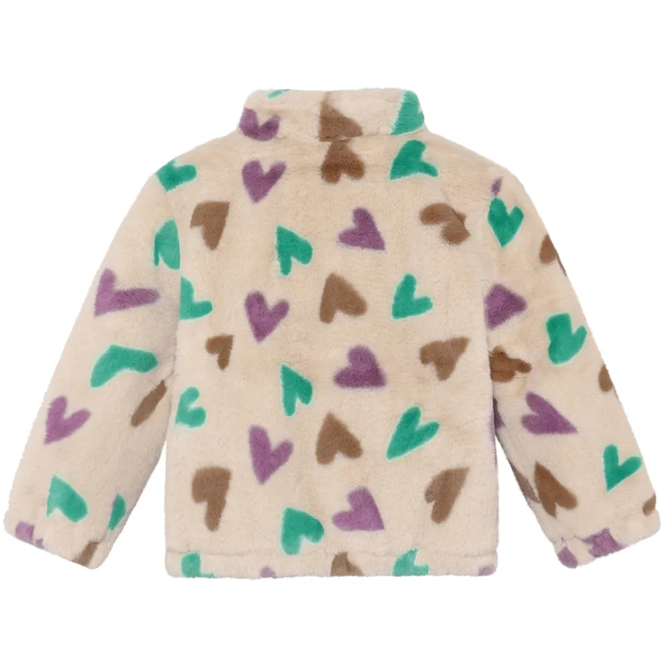 Daily7 faux fur jas met hartjes beige, foto 3