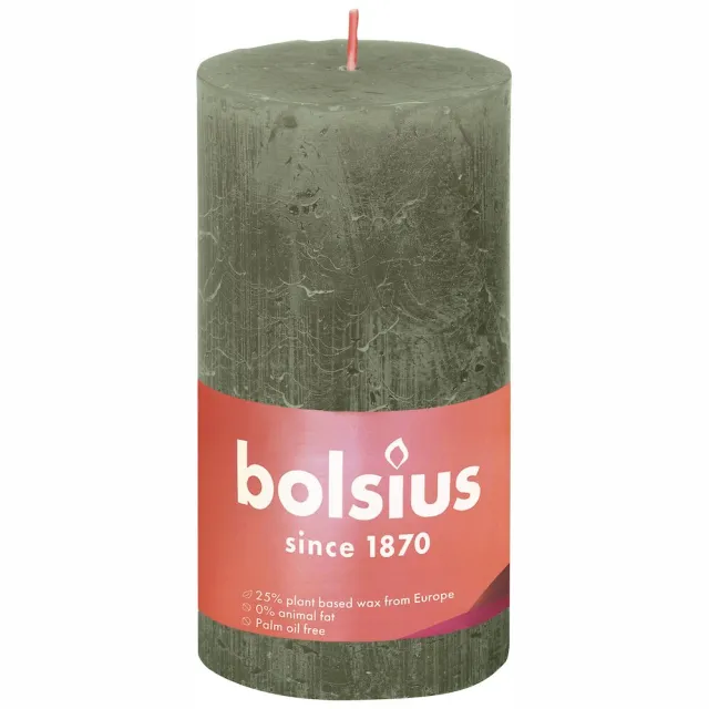 Bolsius stompkaars olive 130/68 olijfgroen