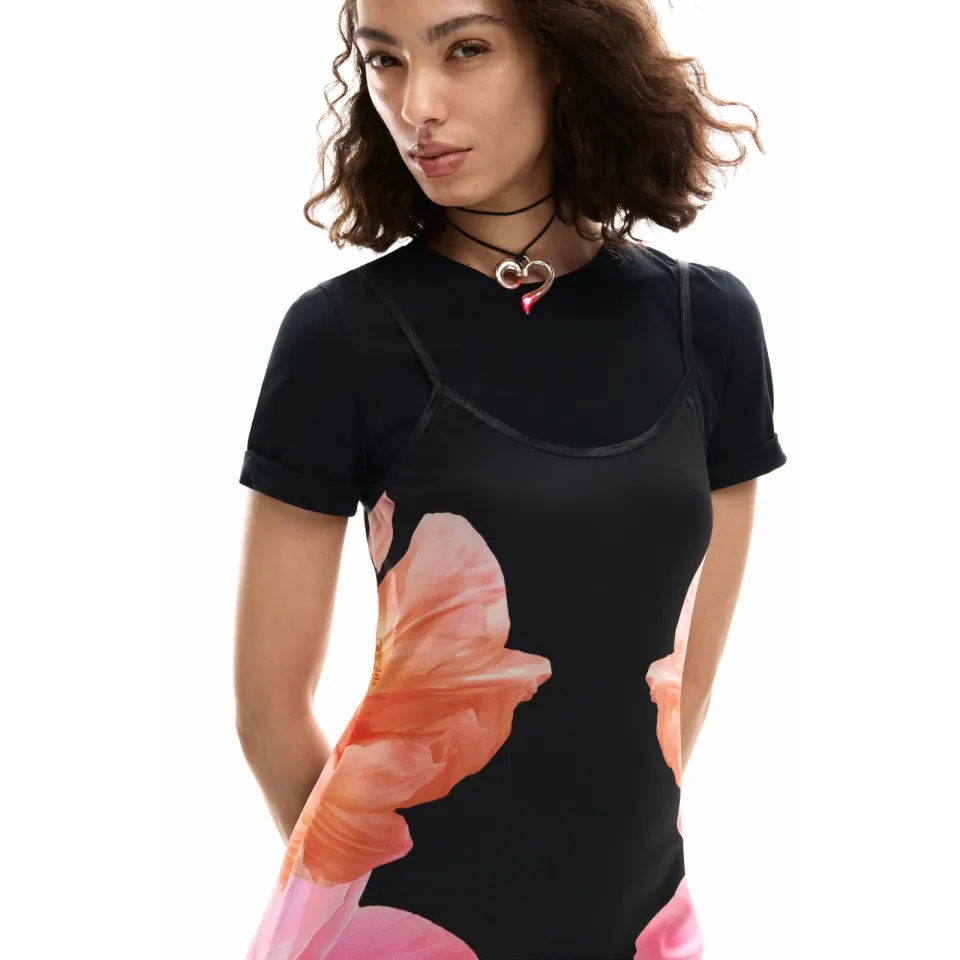 Desigual Nevada gebloemde T-shirtjurk zwart, foto 6