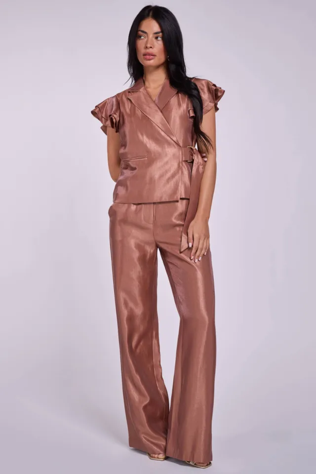 Freebird wide leg high waist broek koper Brons