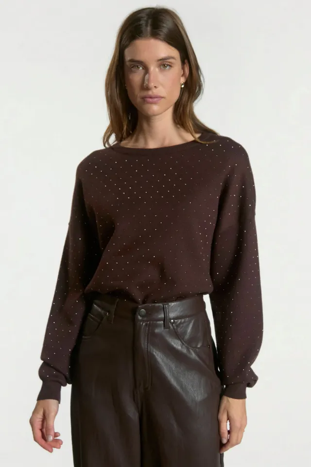 Aaiko sweater met strass-steentjes - bruin